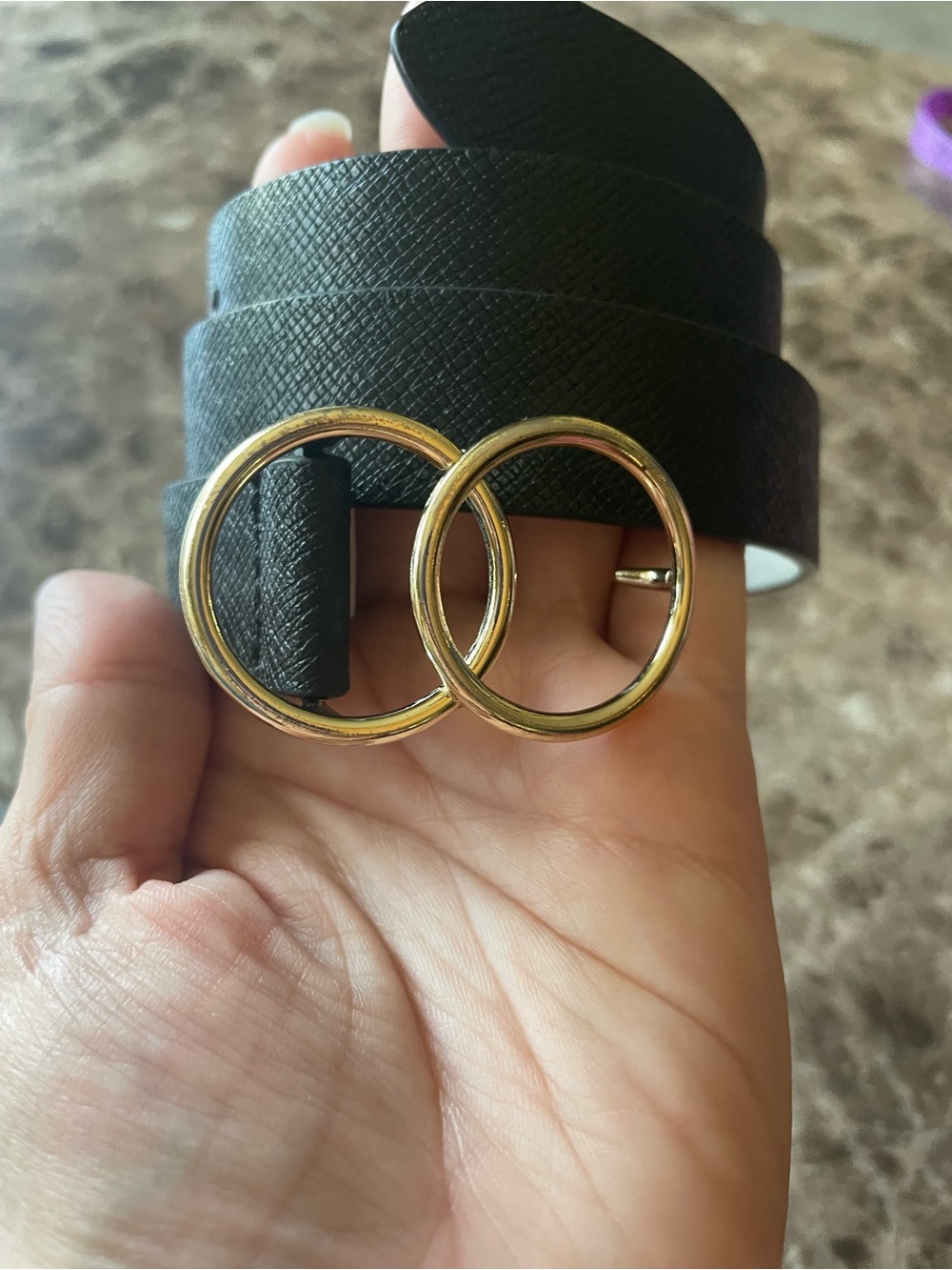 White House Black Market Black Genuine Leather Double O-Ring Belt Size S